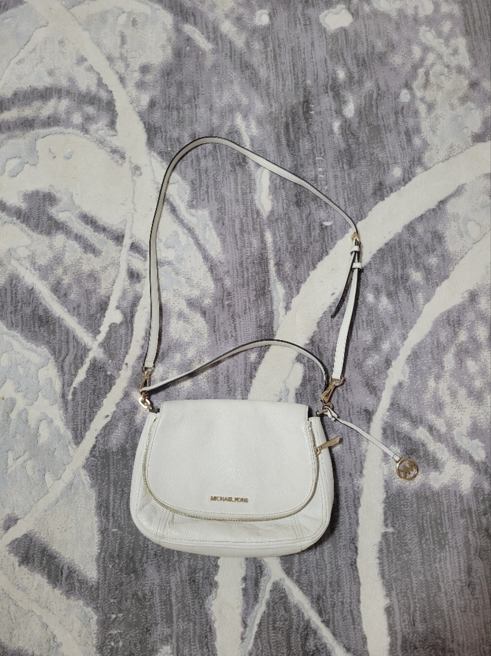 Michael Kors White Pebbled Leather Small Crossbody with Gold Accents